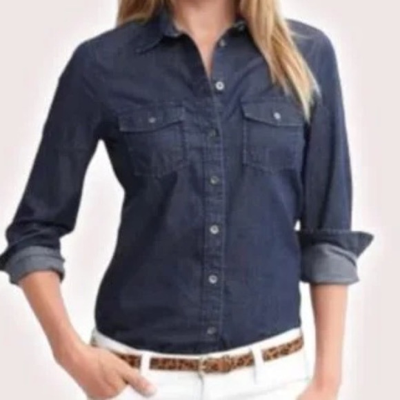 Banana Republic Dark Soft Wash Button Up Denim Shirt Size XS - Picture 3 of 16